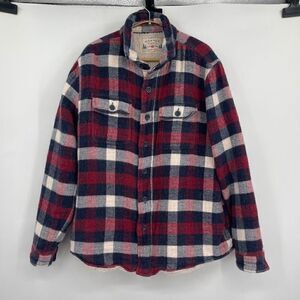 Faherty Red Cream Blue Plaid Cotton Wool High Pile Fleece Jacket Size Large